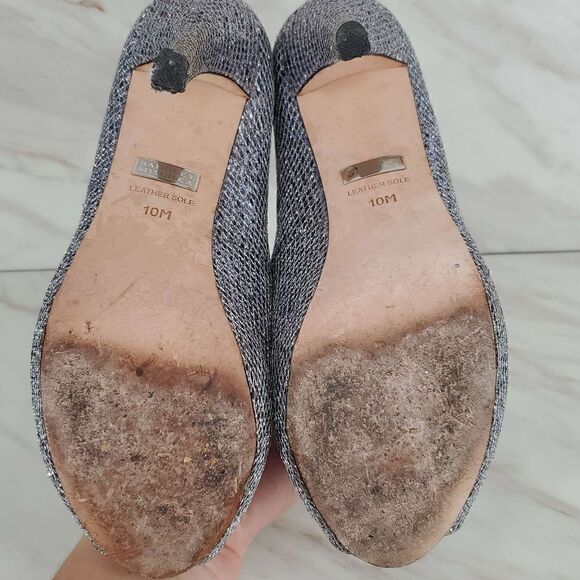 Badgley Mischka Women's‎ Silver Humbie II Smoke Glitter Peep Toe Heels Size 10 - Picture 6 of 7